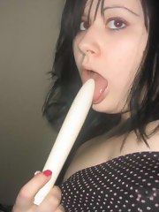 BBW slut sucking her dildo before playing with her pussy