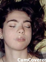 Horny girlfriend showing her mangos and acquires facial cumshot