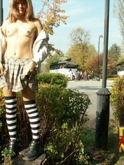 Bawdy Public Nudity. Hawt dilettante babes stripped in public!