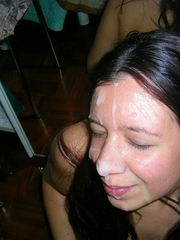 This babe receives a oozing cum on her forehead